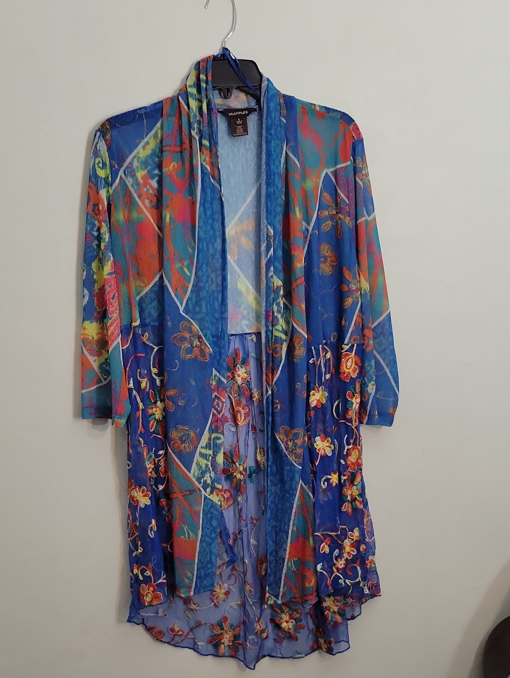 Multiples Blue Sheer Floral Kimono Cover-Up